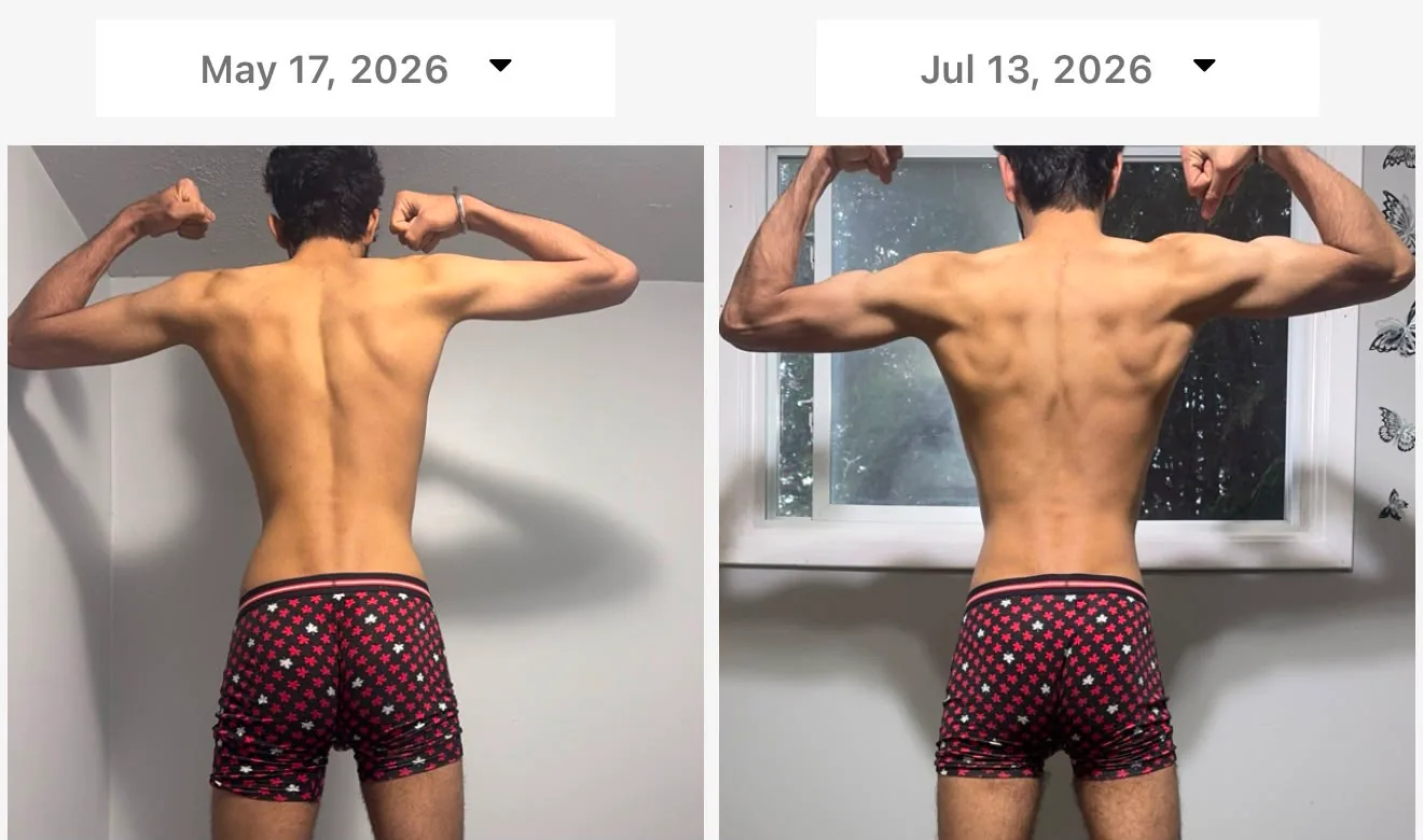 Client back-pose transformation over eight weeks of coaching