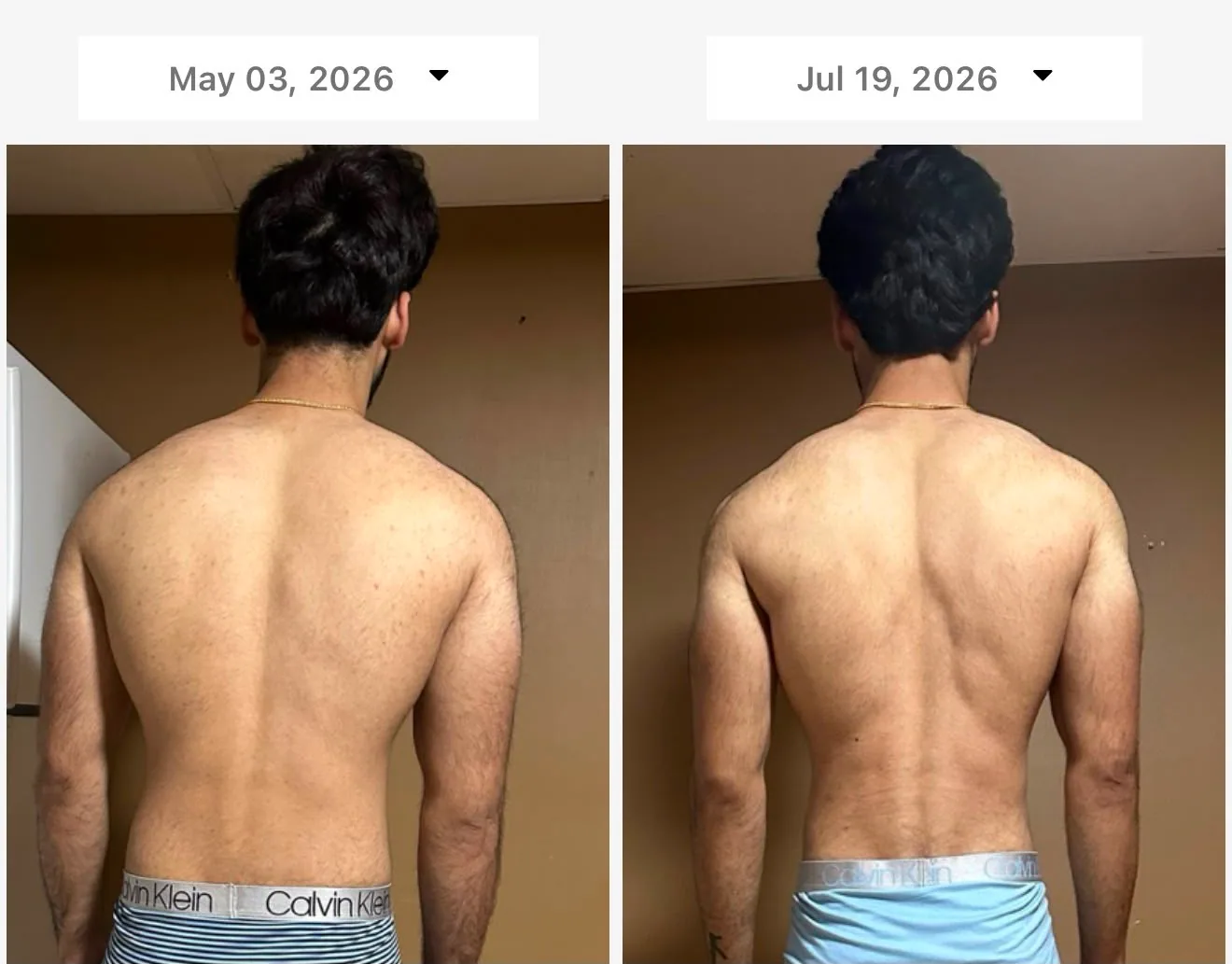 Client back-view transformation over eleven weeks of coaching