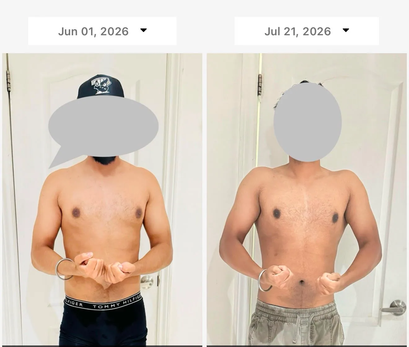 Client front-flex transformation over seven weeks of coaching
