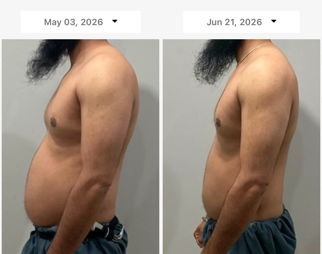 Client upper-body profile transformation over seven weeks of coaching