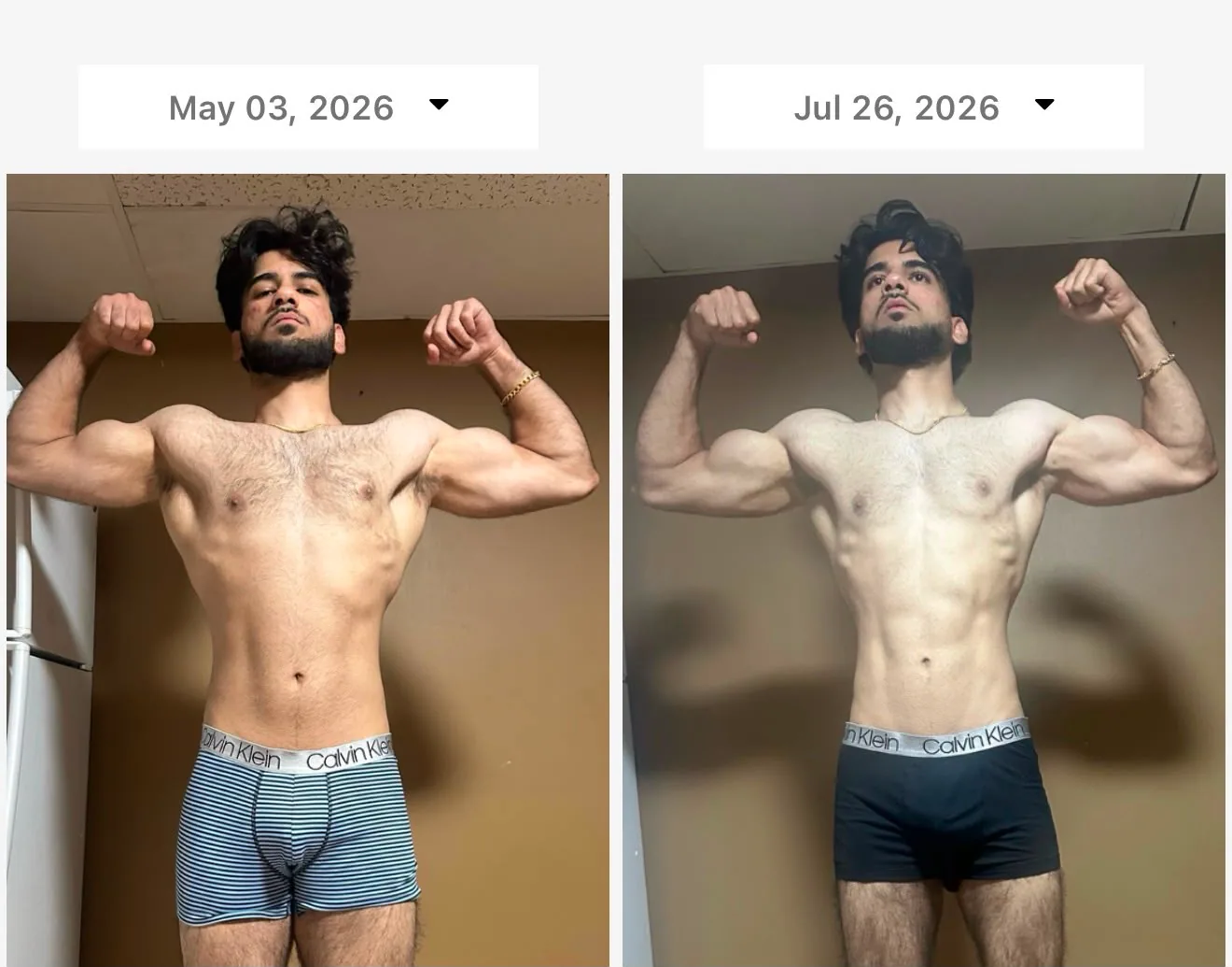 Client front-flex transformation over twelve weeks of coaching